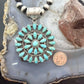 Sterling Silver Southwestern Style Teardrop Blue Mohave Turquoise Round Cluster Pendant