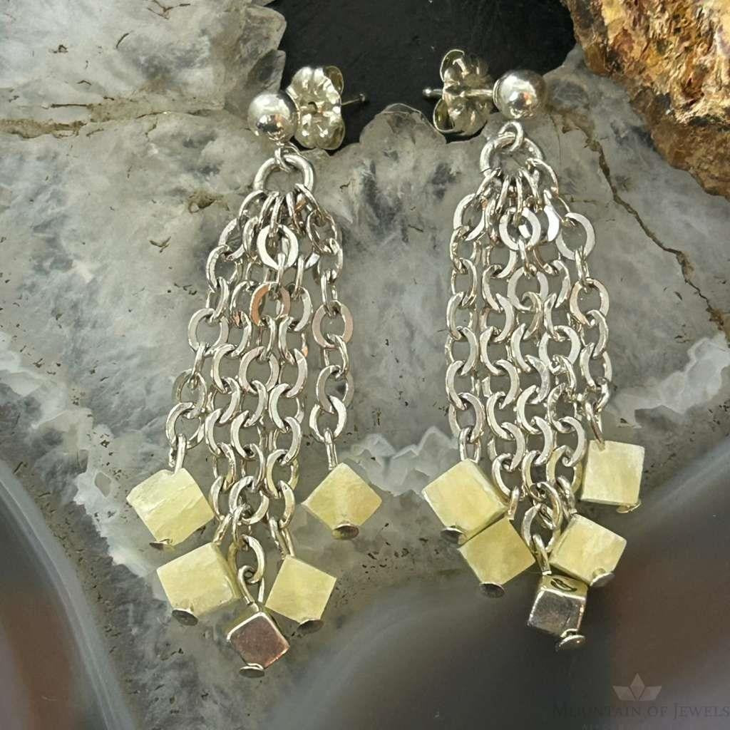 Carolyn Pollack Sterling Silver Tiny Creamy Stone Cube Bead Chandelier Earrings For Women