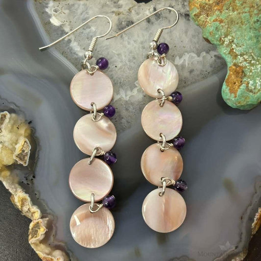 Carolyn Pollack Sterling Silver Pink Mother of Pearl & Amethyst Dangle Earrings