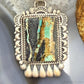 Sterling Silver Southwestern Style Square Blackjack Turquoise Decorated Pendant #1