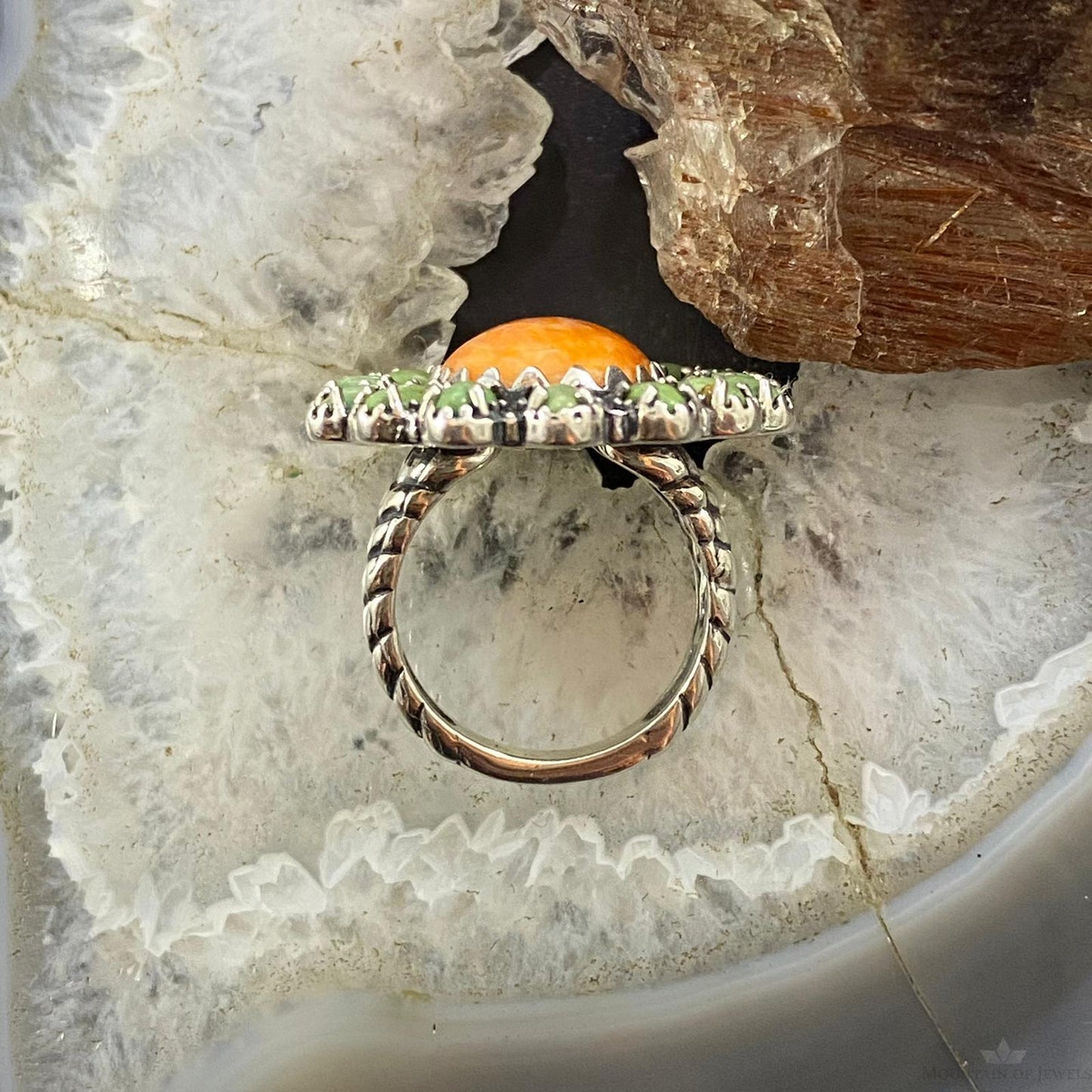 Carolyn Pollack Southwestern Style Sterling Silver Spiny Oyster and Turquoise Ring Variety of Sizes