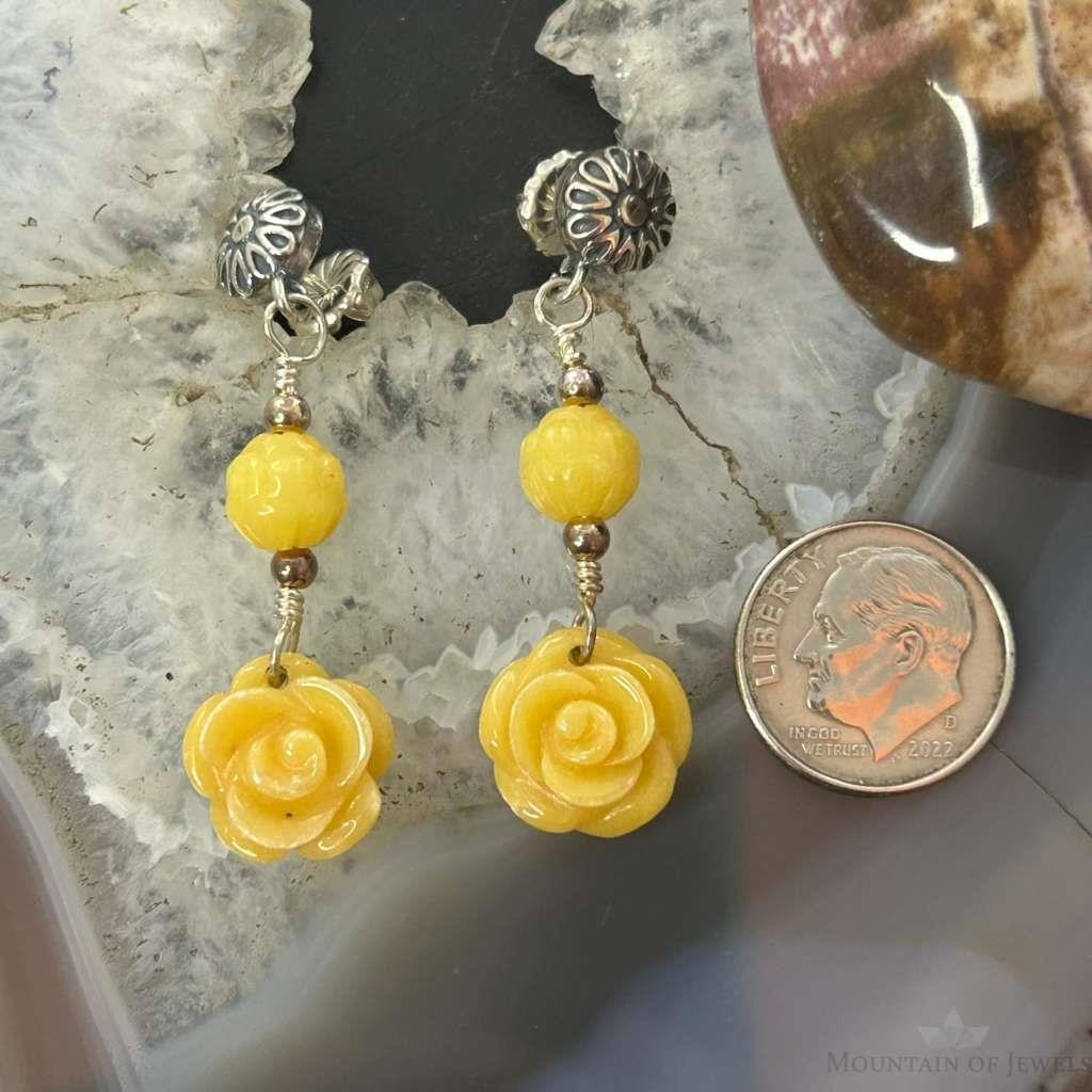 Carolyn Pollack Sterling Silver Yellow Jasper Rose Dangle Earrings For Women