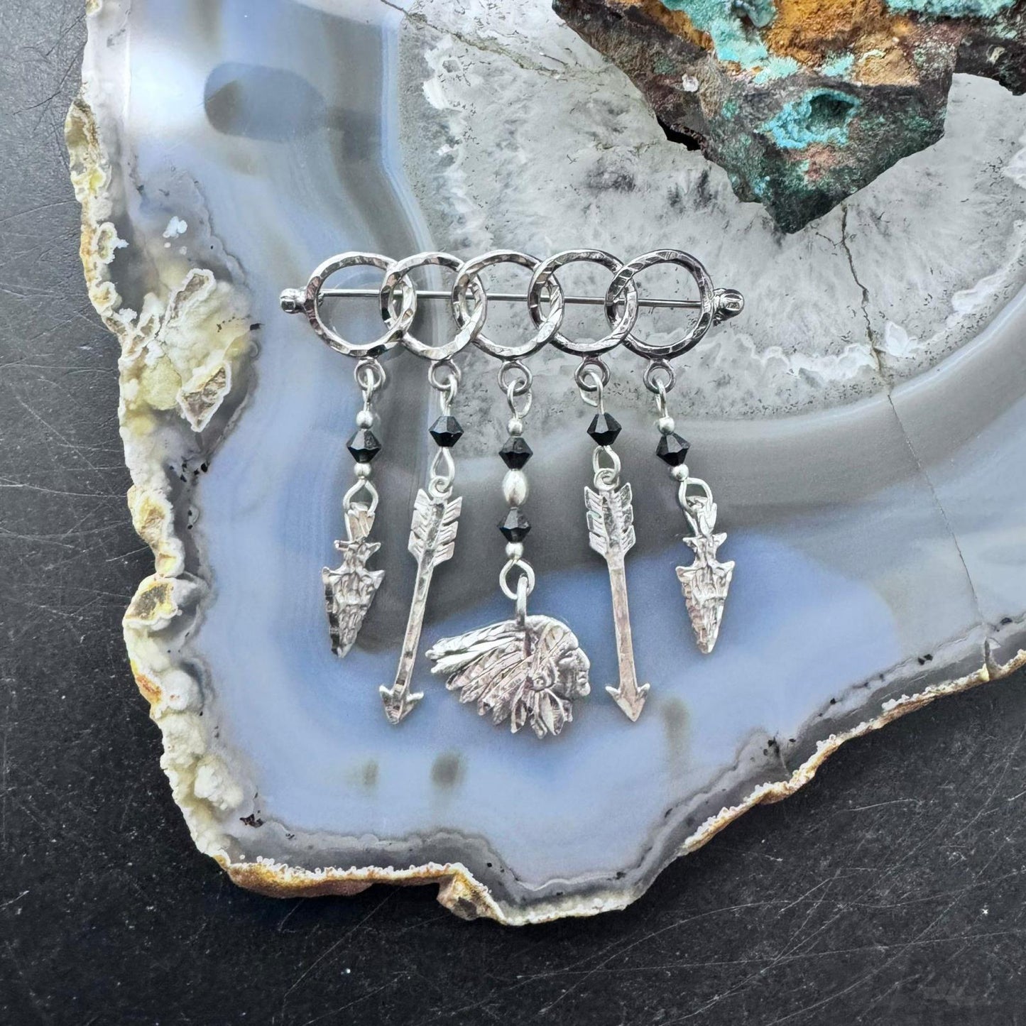 Sterling Silver Southwestern Style Native Motifs Unisex Brooch