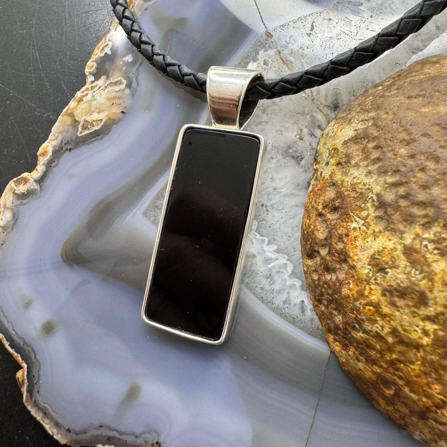 Carolyn Pollack Sterling Silver Rectangle Onyx Double Sided Unisex Pendant