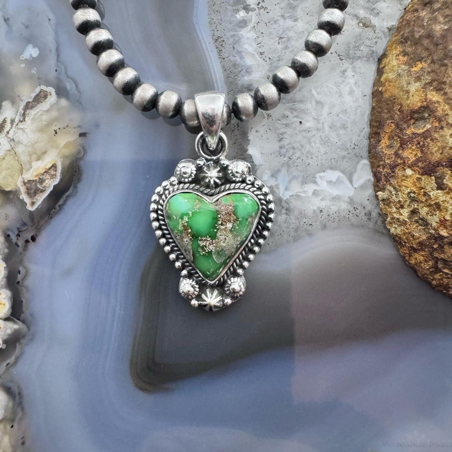 Southwestern Style Sterling Silver Sonora Gold Turquoise Heart Pendant For Women