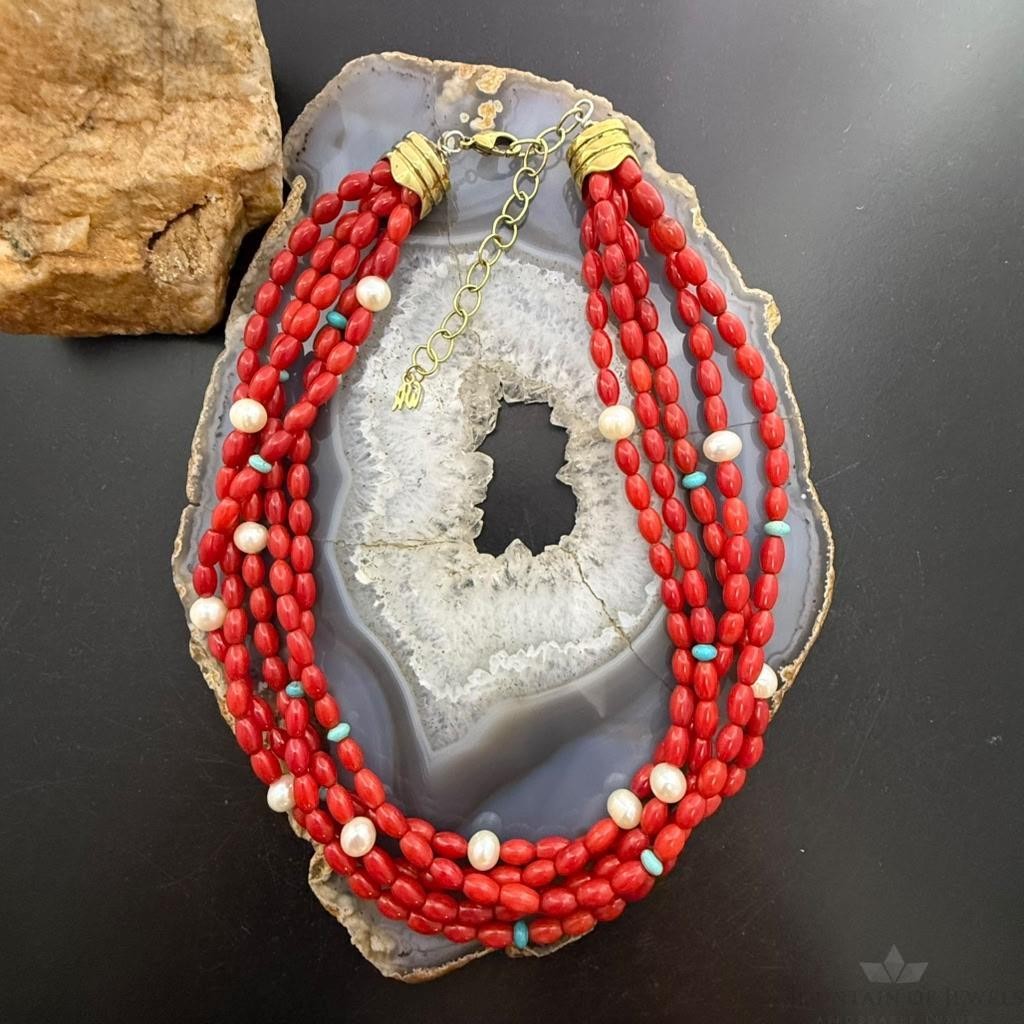 Carolyn Pollack Brass 5 Strands Red Jasper Beads 17"-20" Necklace For Women