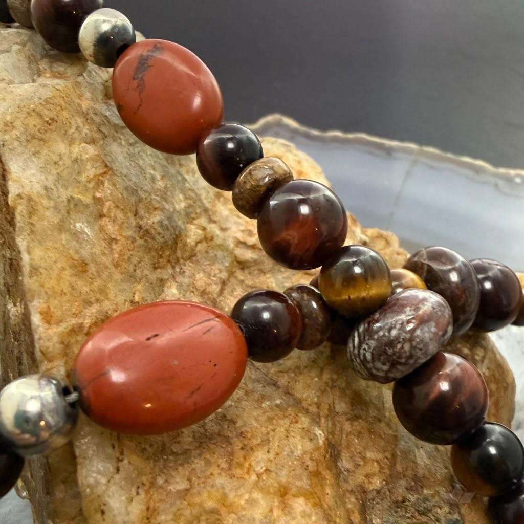 Carolyn Pollack Sterling Silver Tiger's Eye & Jasper 17"-20" Necklace For Women
