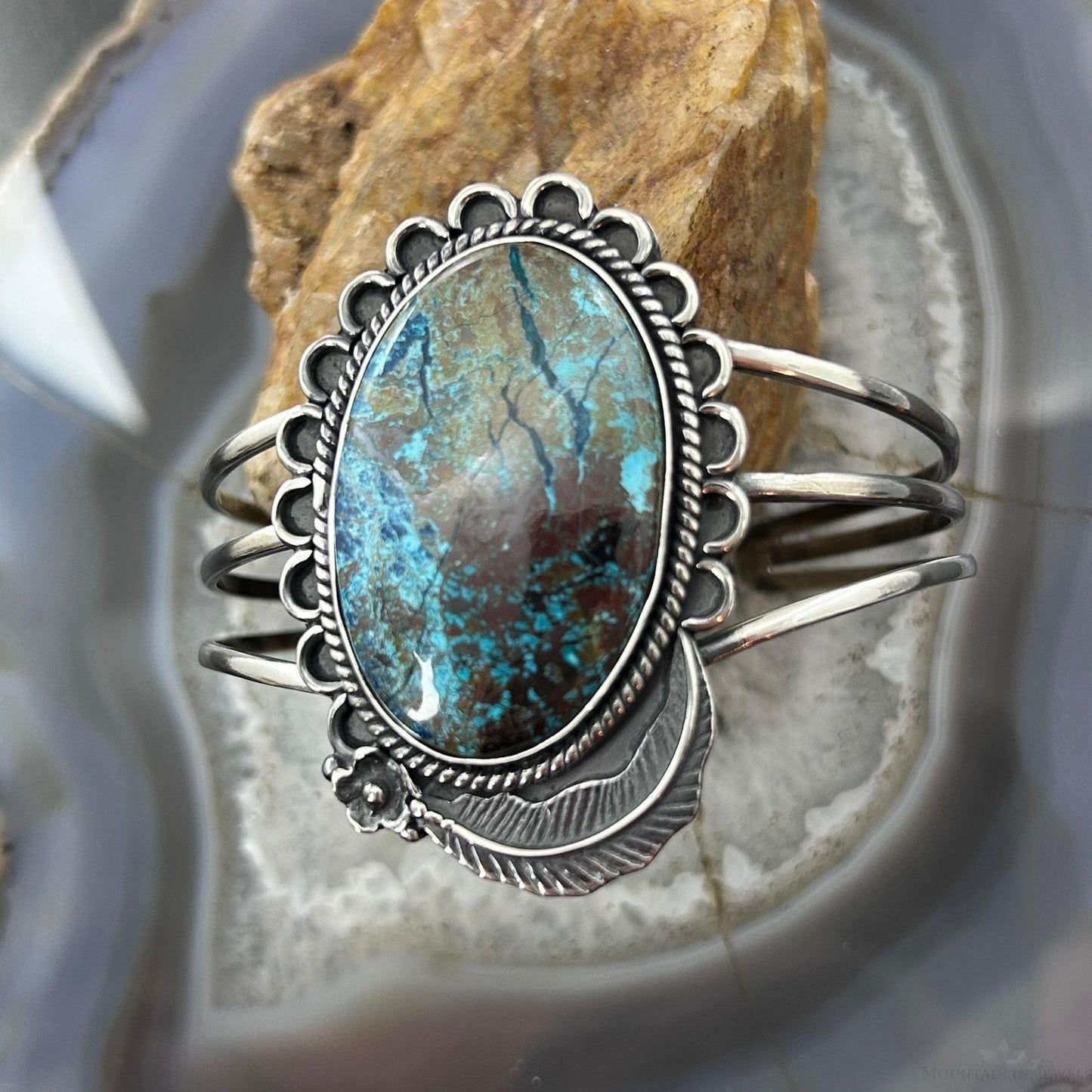 Sterling Silver Southwestern Style Large Oval Shattuckite Bracelet For Women
