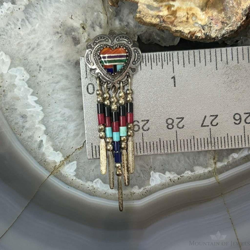 Q.T Quoc Vintage Sterling Sillver Multistone Inlay Heart Dangle Earrings For Women