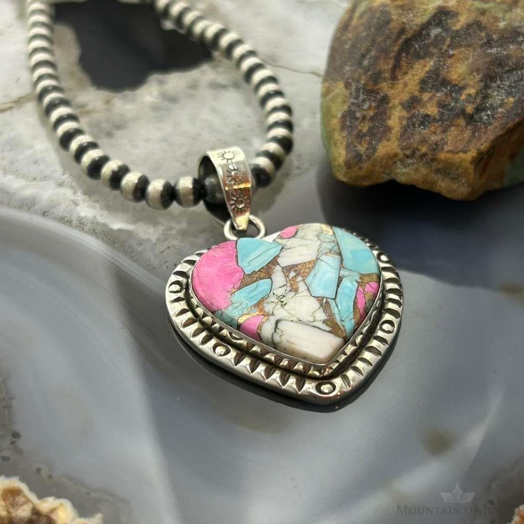 Sterling Silver Southwestern Style Cotton Candy Heart Pendant For Women #2