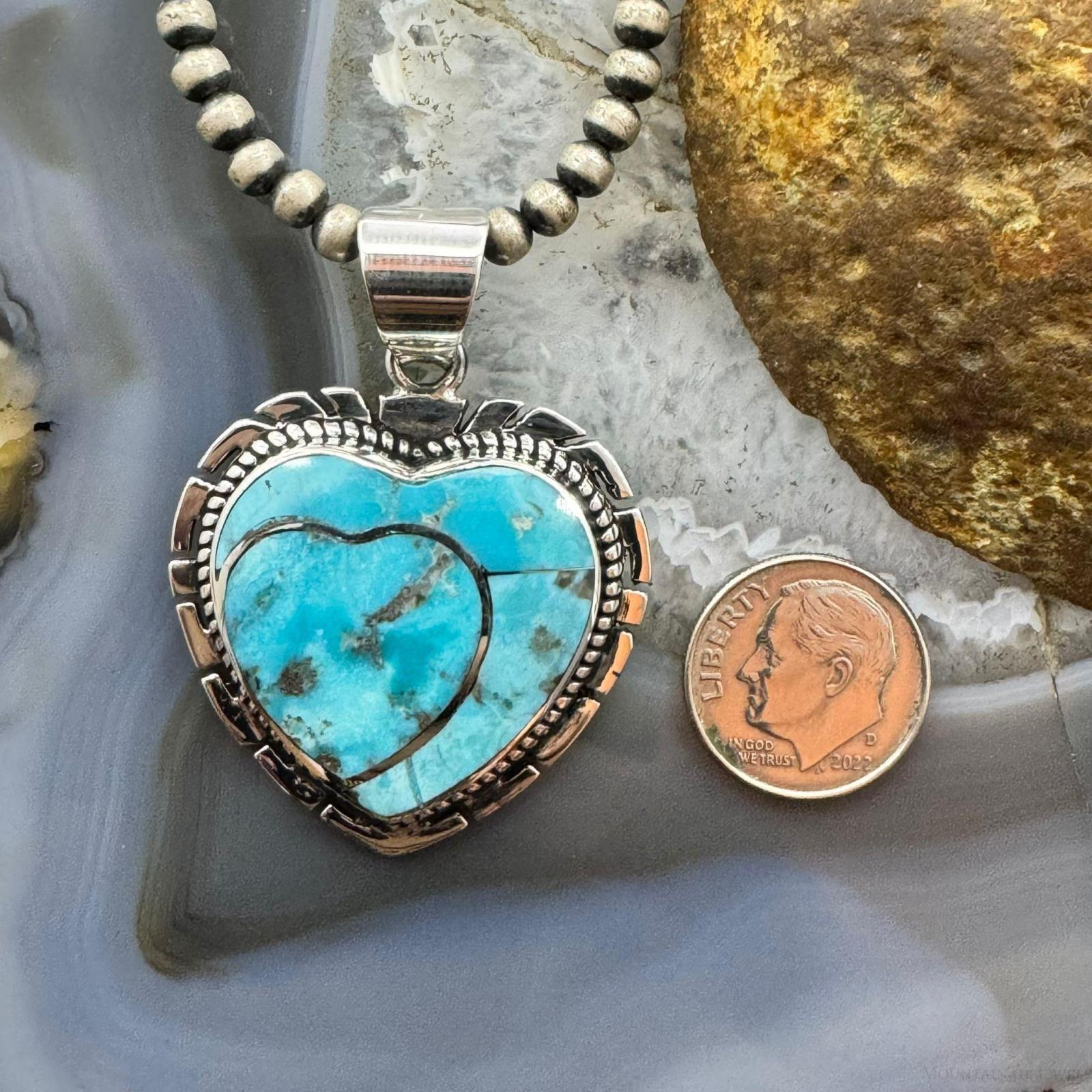 Native American Sterling Silver Blue Ridge Turquoise Heart high quality Pendant For Women