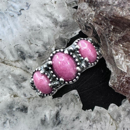 Carolyn Pollack Sterling Silver 3 Oval Rhodochrosite Decorated Ring For Women