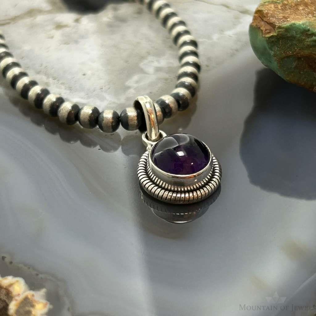 Sterling Silver Southwestern Style Round Amethyst Decorated Charm/Pendant For Women