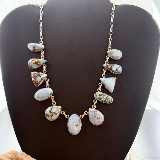 Sterling Silver Southwestern Style Multi Shape Golden Hill Turquoise Necklace For Women