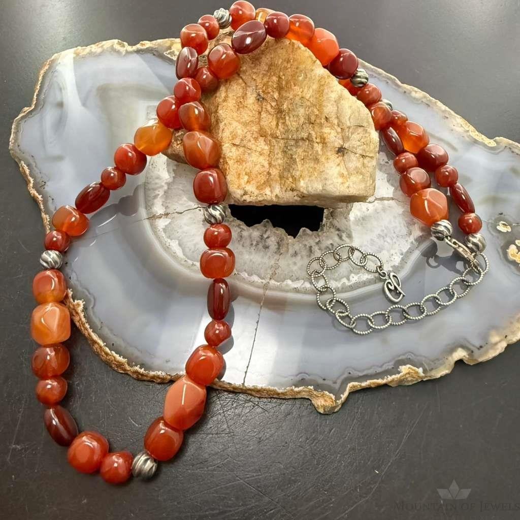 Carolyn Pollack Sterling Silver Carnelian & 9 Swirl Beads 23"-26" Necklace For Women