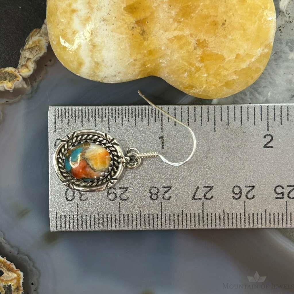 Sterling Silver Southwestern Style Spiny Oyster Turquoise Dangle Earrings For Women #2
