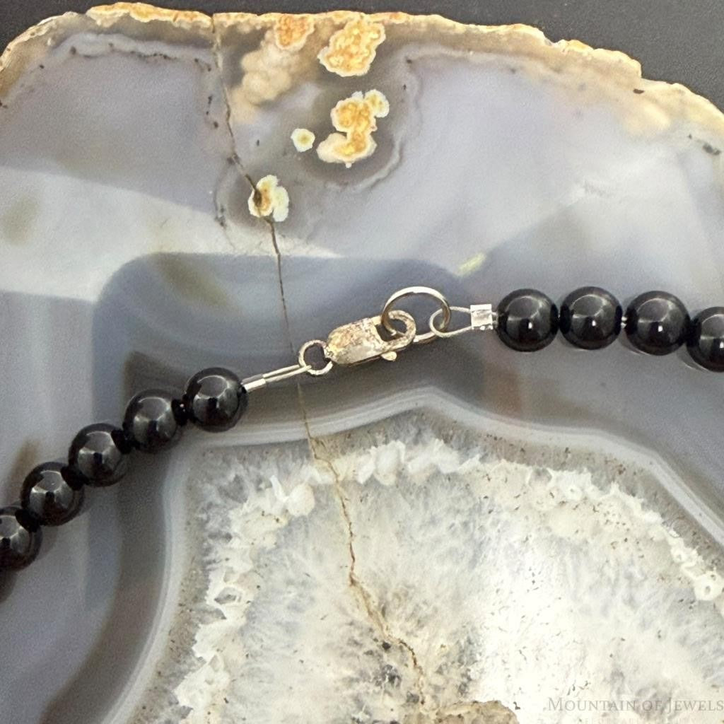 Sterling Silver 6mm Onyx Beads 16" Necklace For Women