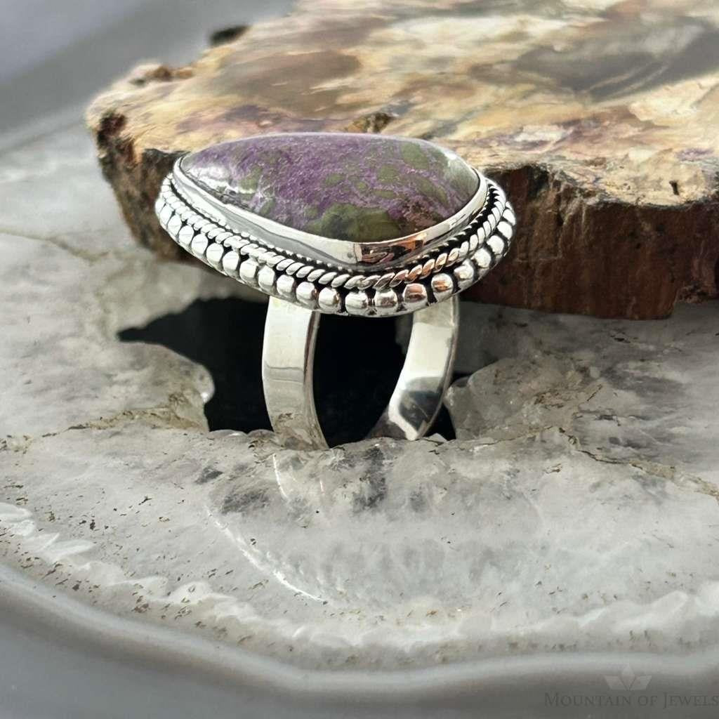 Sterling Silver Southwestern Style Teardrop Stichtite Ring Size 7 For Women