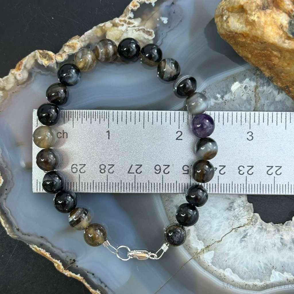 Sterling Silver Smoky Onyx Beads Bracelet For Women