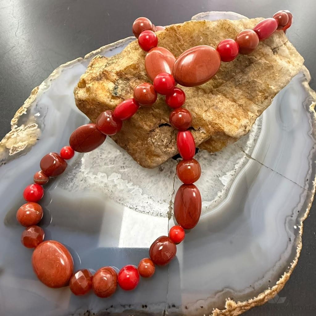 Carolyn Pollack Sterling Silver Coral, Carnelian, Red Jasper Beads 17"-20" Necklace For Women