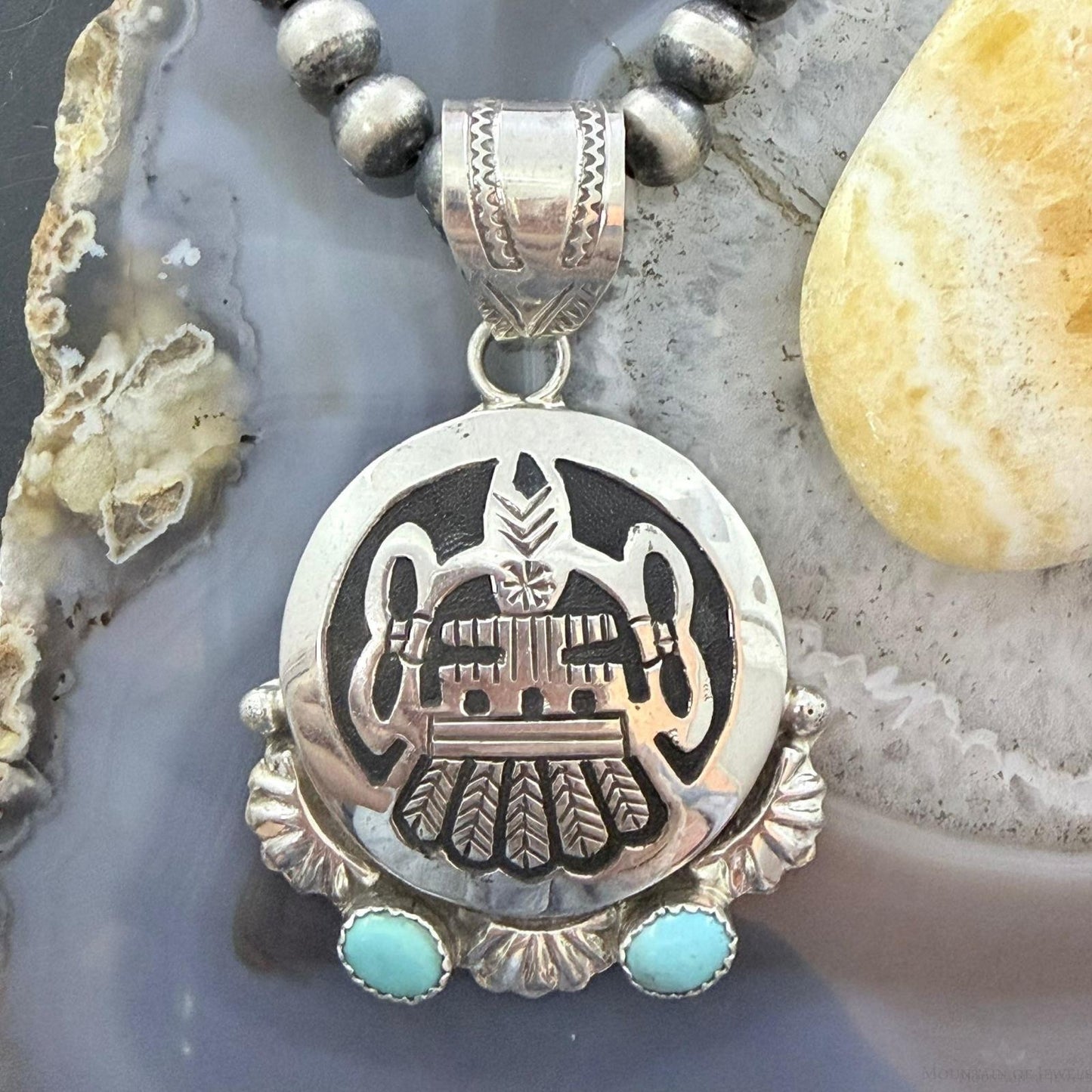 Alonzo Mariano Native American Sterling Silver Overlay Native American Motifs Unisex Pendant