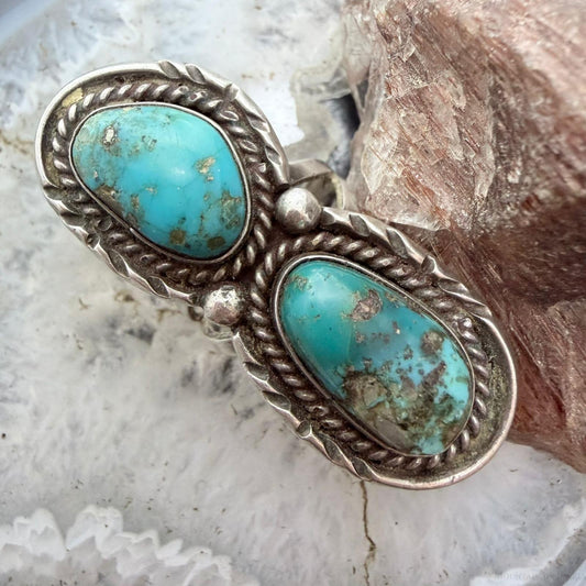 Vintage Silver Native American 2 Turquoise Split Shank Ring Size 7 For Women