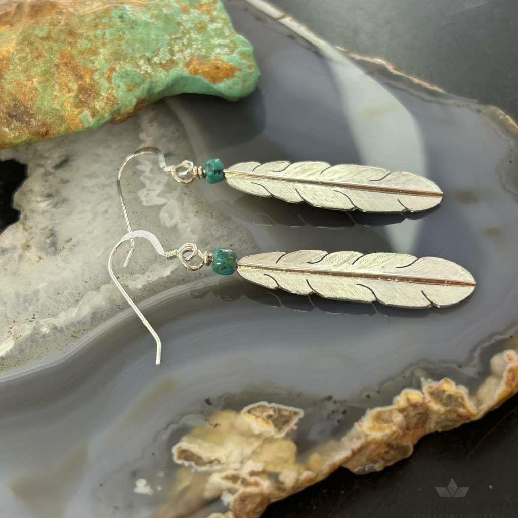 Anthony Gatewood Sterling Silver & Turquoise Bead Feather Dangle Earrings For Women