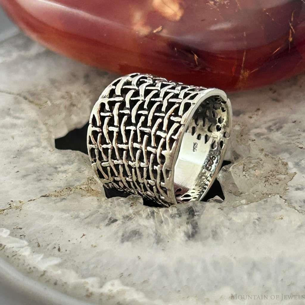 Sterling Silver Open Weave Tapered Fashion Band Ring For Women