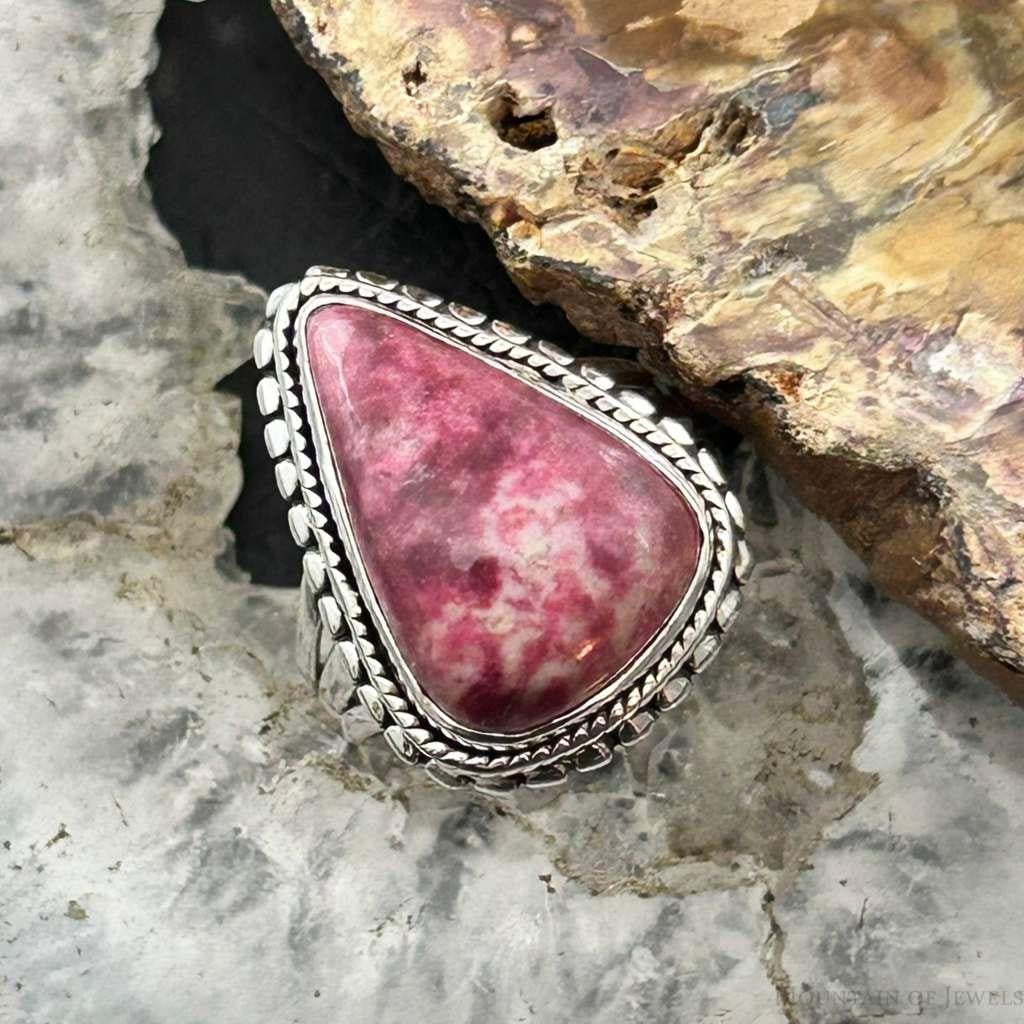 Sterling Silver Southwestern Style Teardrop Thulite Ring Size 7 For Women