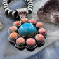 Native American Sterling Silver Turquoise & Orange Spiny Oyster Cluster Pendant For Women