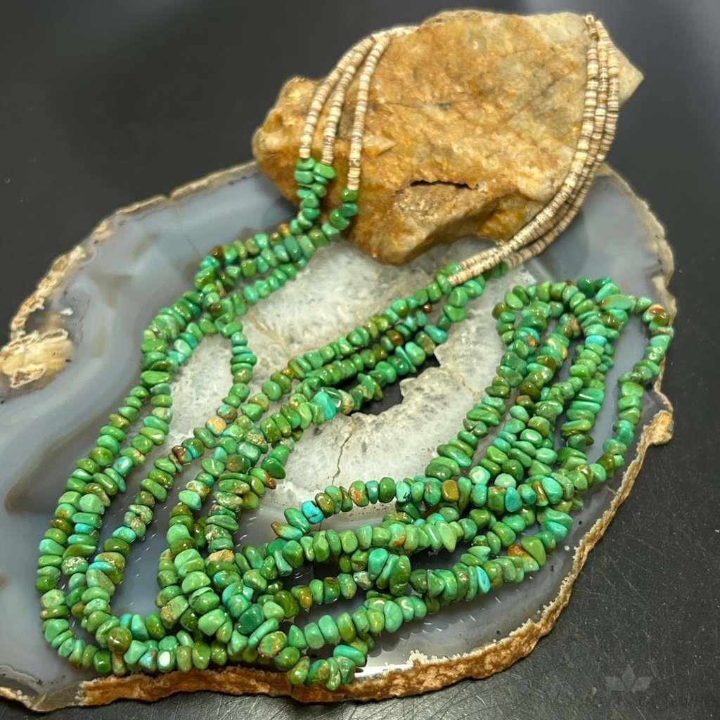 Vintage Native American 3 Strands Natural Turquoise Heishi Necklace For Women