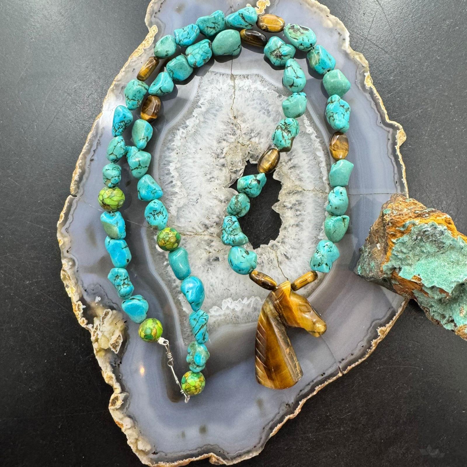 Kingman turquoise and Tiger-eye Pendant newest