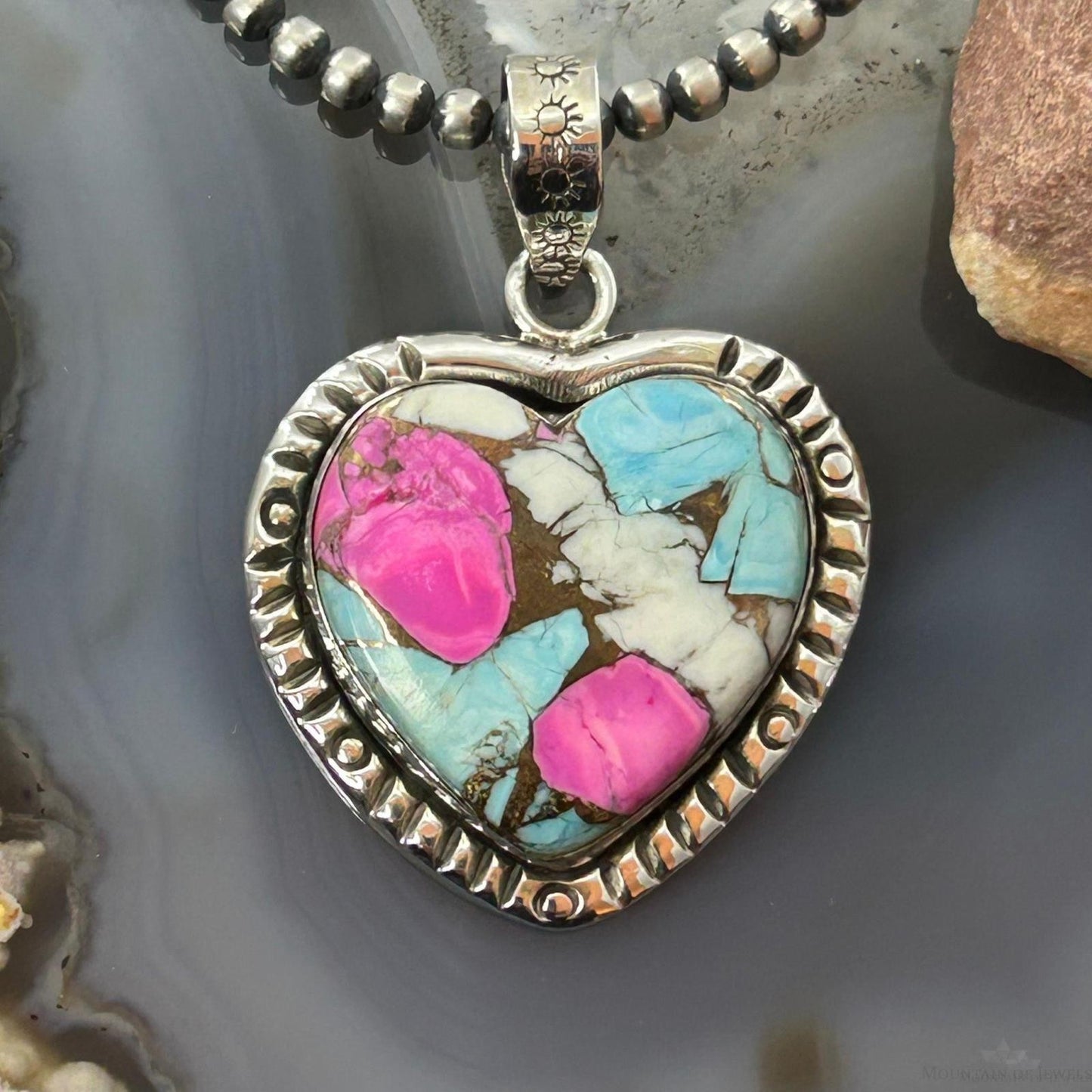 Sterling Silver Southwestern Style Cotton Candy Heart Pendant For Women #4