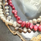 Sterling Silver 3 Strands Pink,Black,Gray Freshwater Pearl 17'-19" Necklace