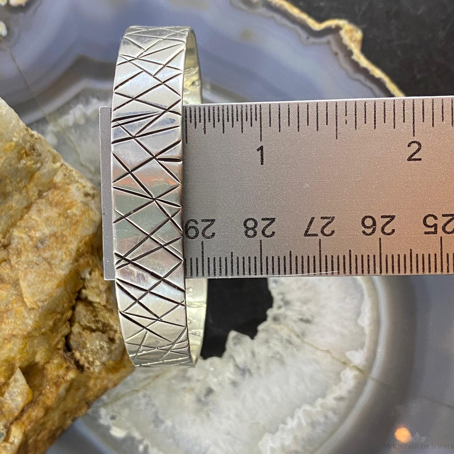 Native American Sterling Silver Geometric Patterns Engraved Unisex Bracelet