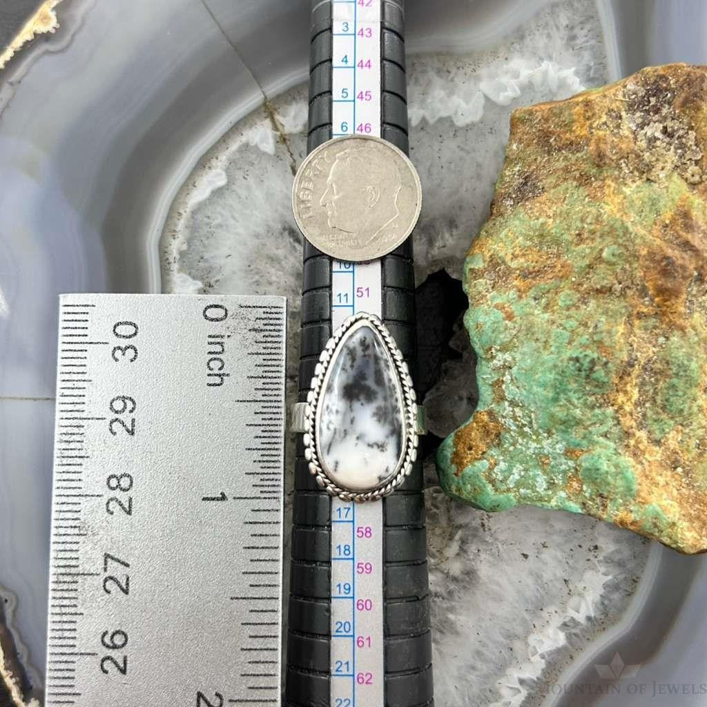 Sterling Silver Southwestern Style Teardrop Dendrite Agate Ring Size 7 For Women