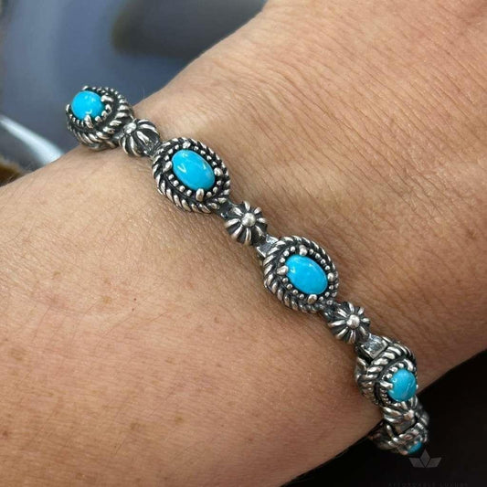 Carolyn Pollack Sterling Silver 9 Oval Turquoise Link Bracelet For Women