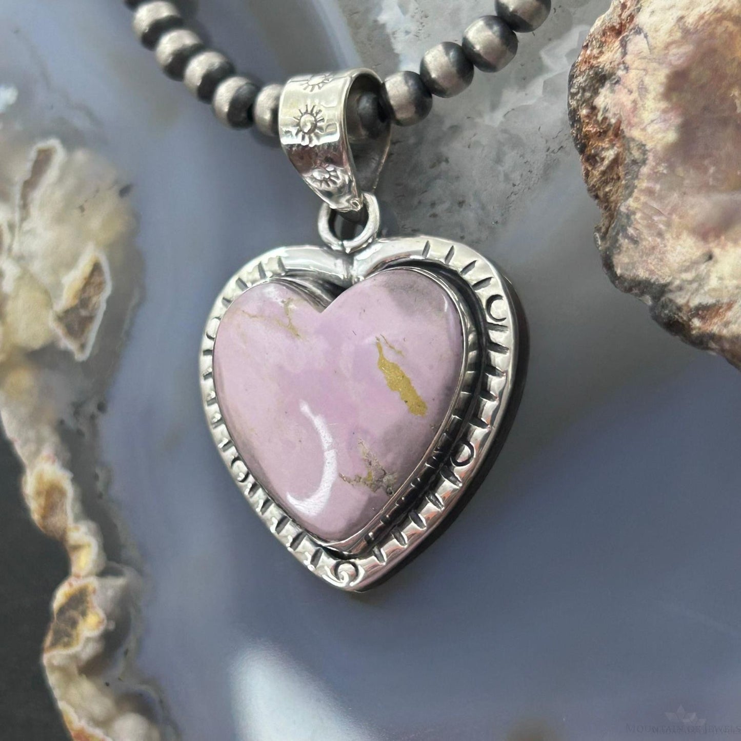 Sterling Silver Southwestern Style Phosphorite Decorated Heart Pendant For Women