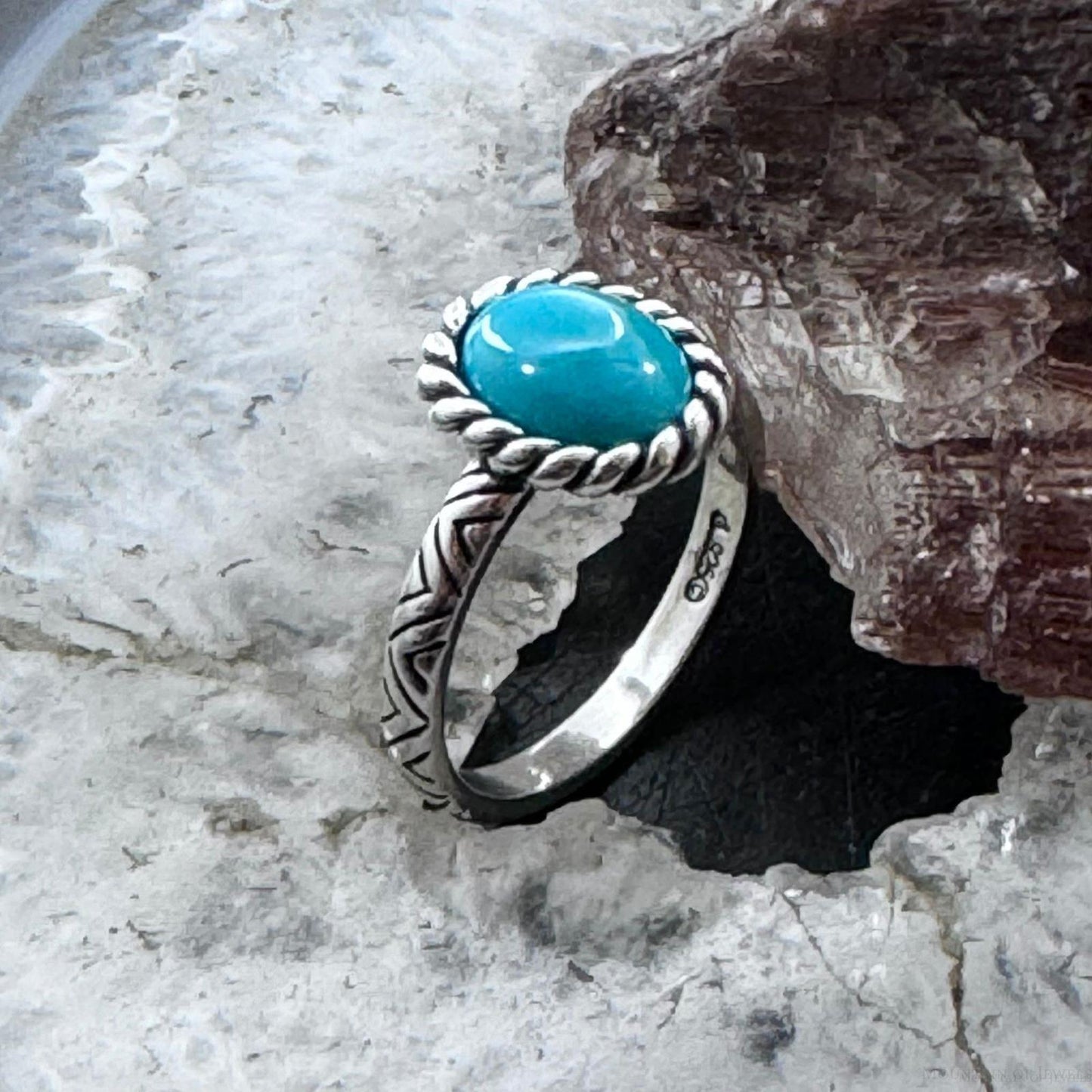 Carolyn Pollack Sterling Silver Oval Turquoise Solitaire Decorated Ring For Women