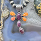 Native American Sterling Silver Purple & Orange Spiny Oyster Dragonfly Pendant For Women