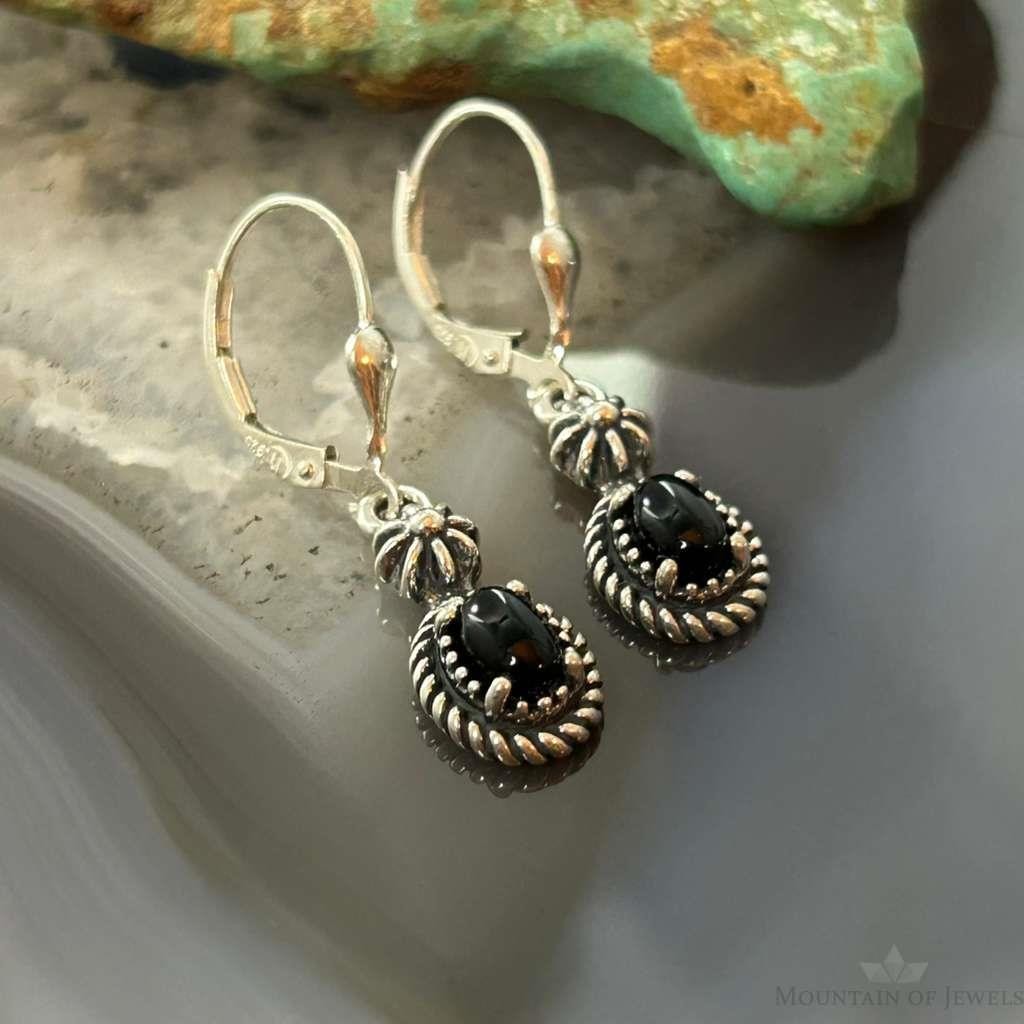 Carolyn Pollack Sterling Silver Onyx Decorated Dangle Earrings For Women