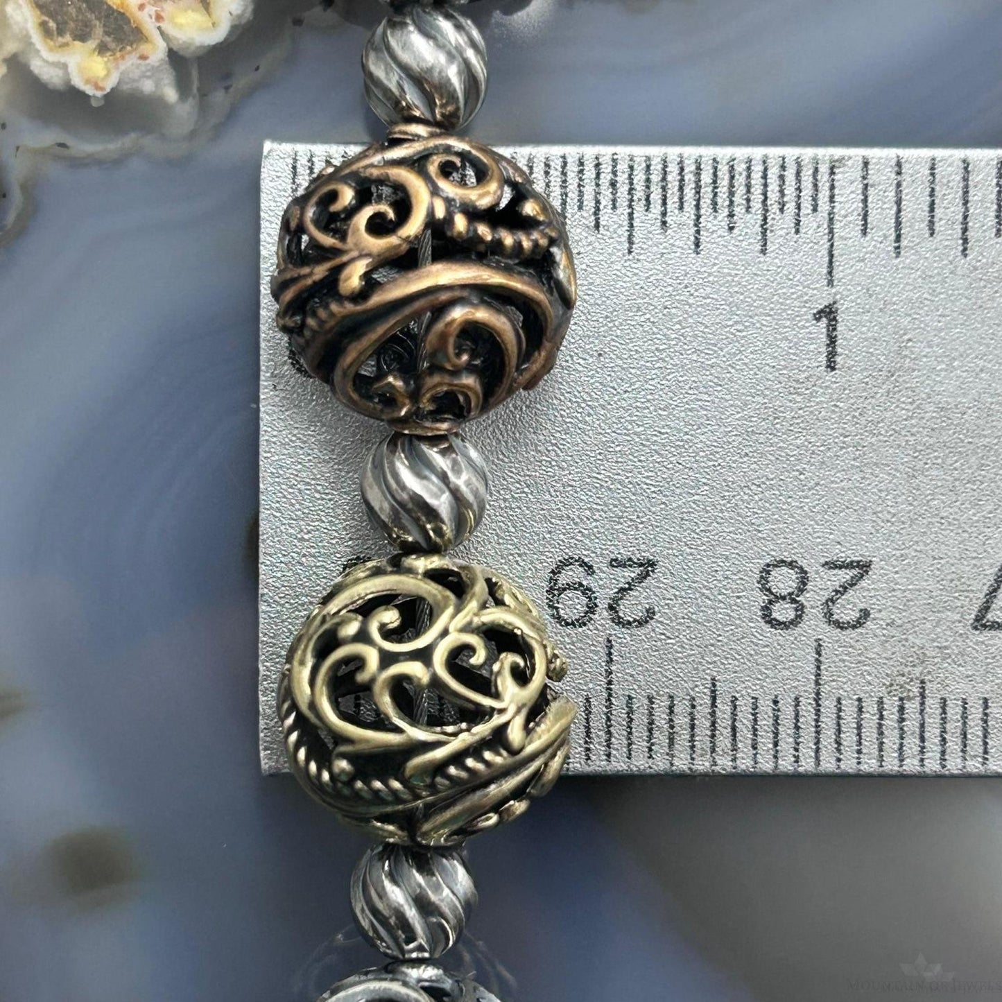 Carolyn Pollack Sterling Silver, Brass, Copper Decorated Swirl Beads Bracelet For Women