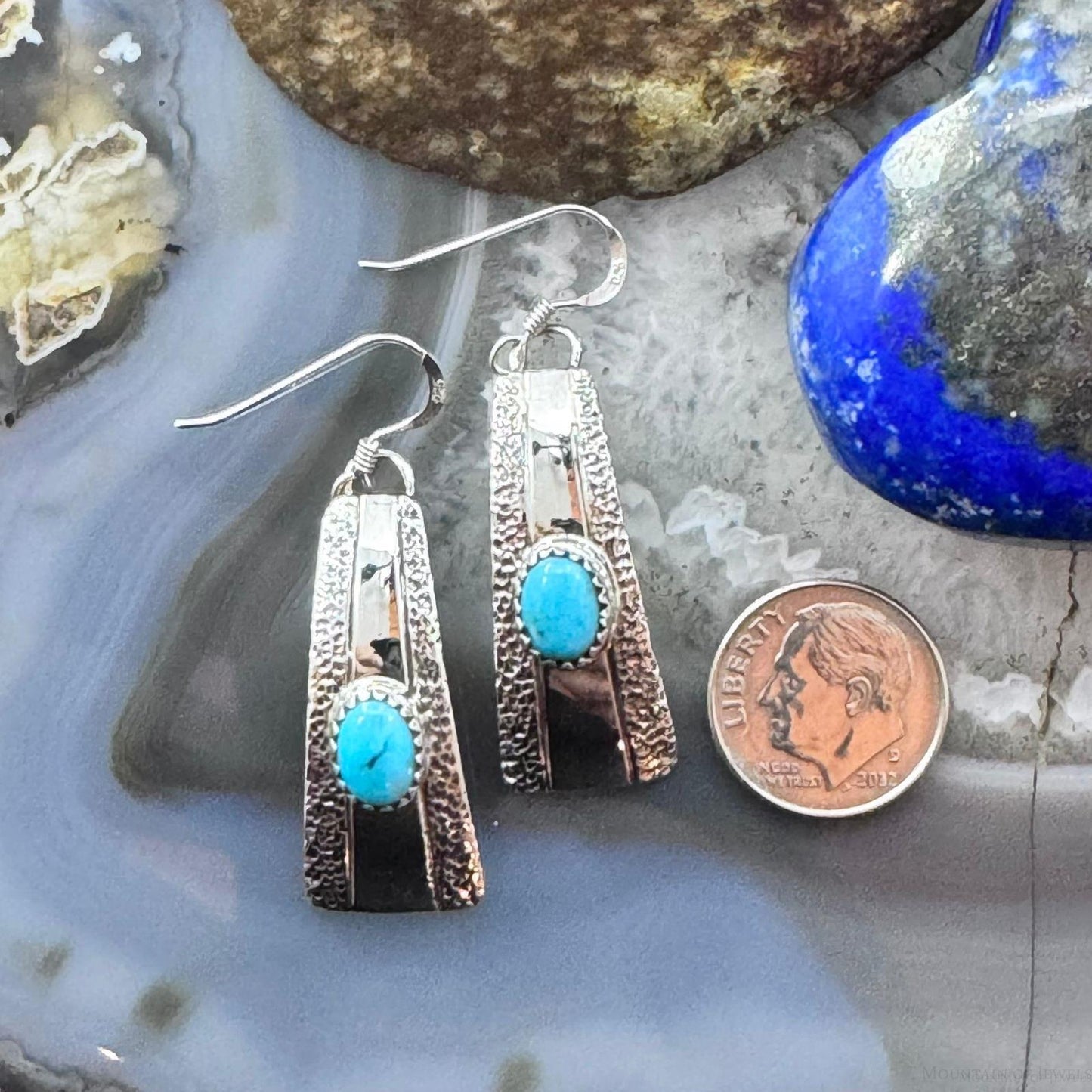 Michael Nez Sterling Silver Blue Turquoise Mountain Ridge Dangle Earrings For Women