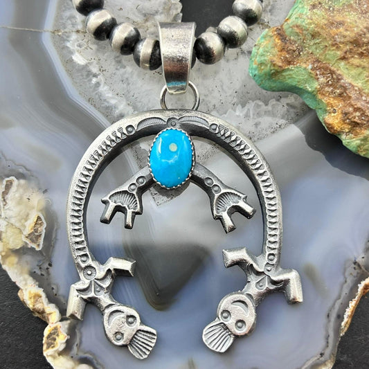 Eva & Linberg Billah Native American Sterling Silver Oval Turquoise Unisex Naja Pendant