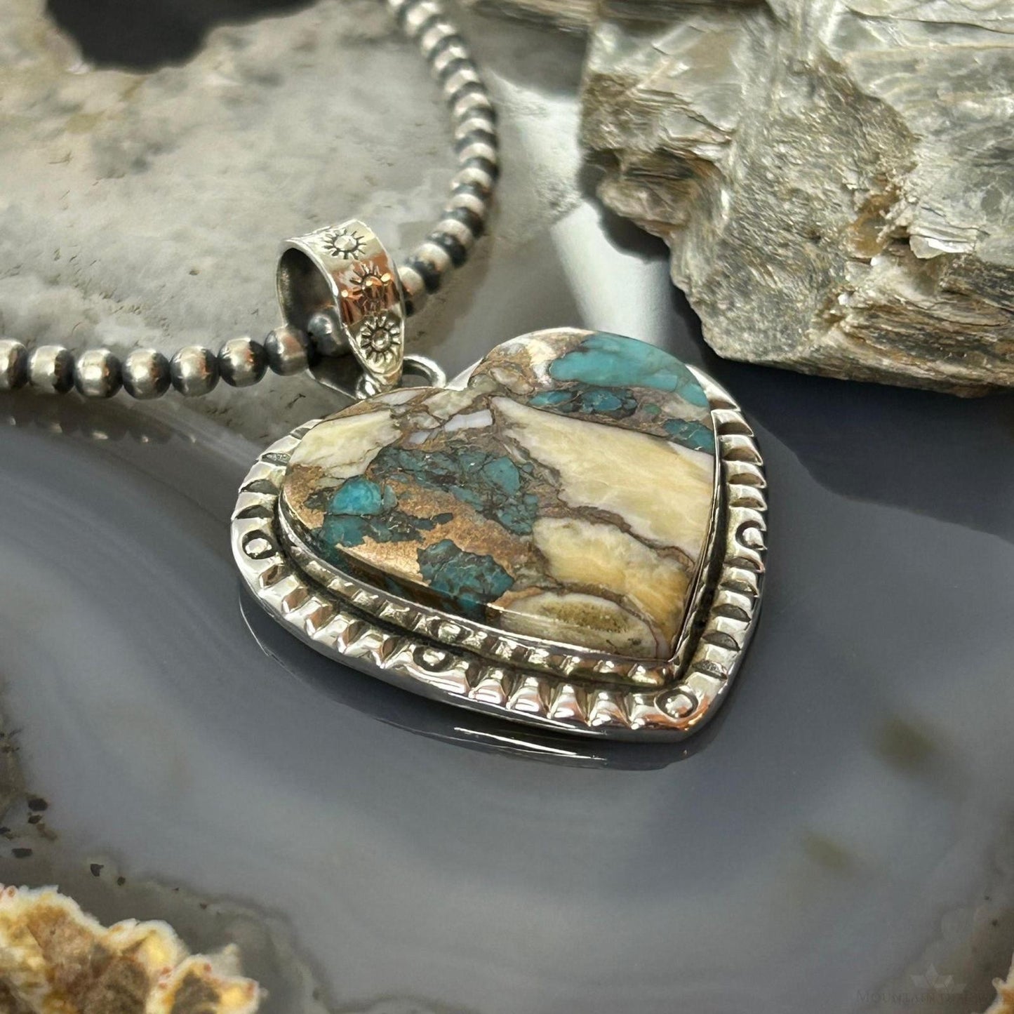 Sterling Silver Southwestern Style Turquoise Spiny Oyster Heart Pendant For Women #1