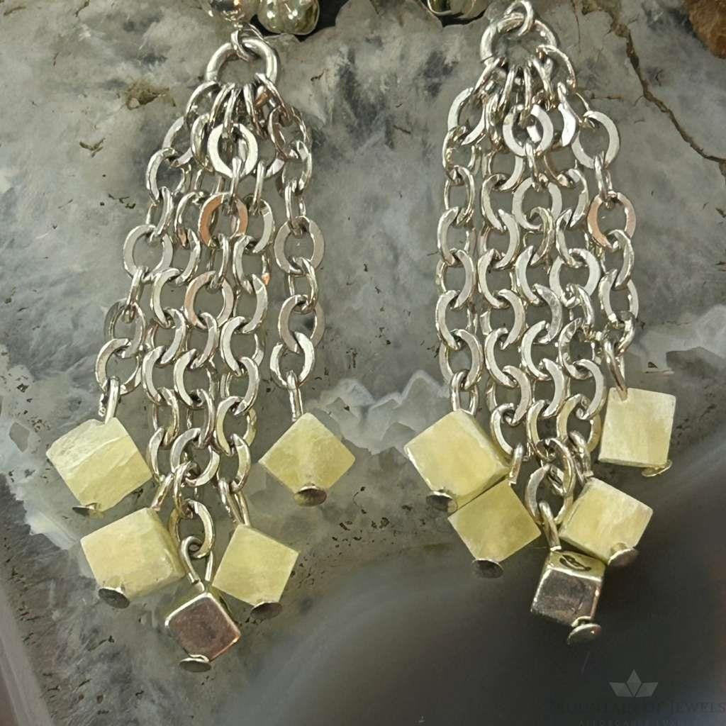 Carolyn Pollack Sterling Silver Tiny Creamy Stone Cube Bead Chandelier Earrings For Women