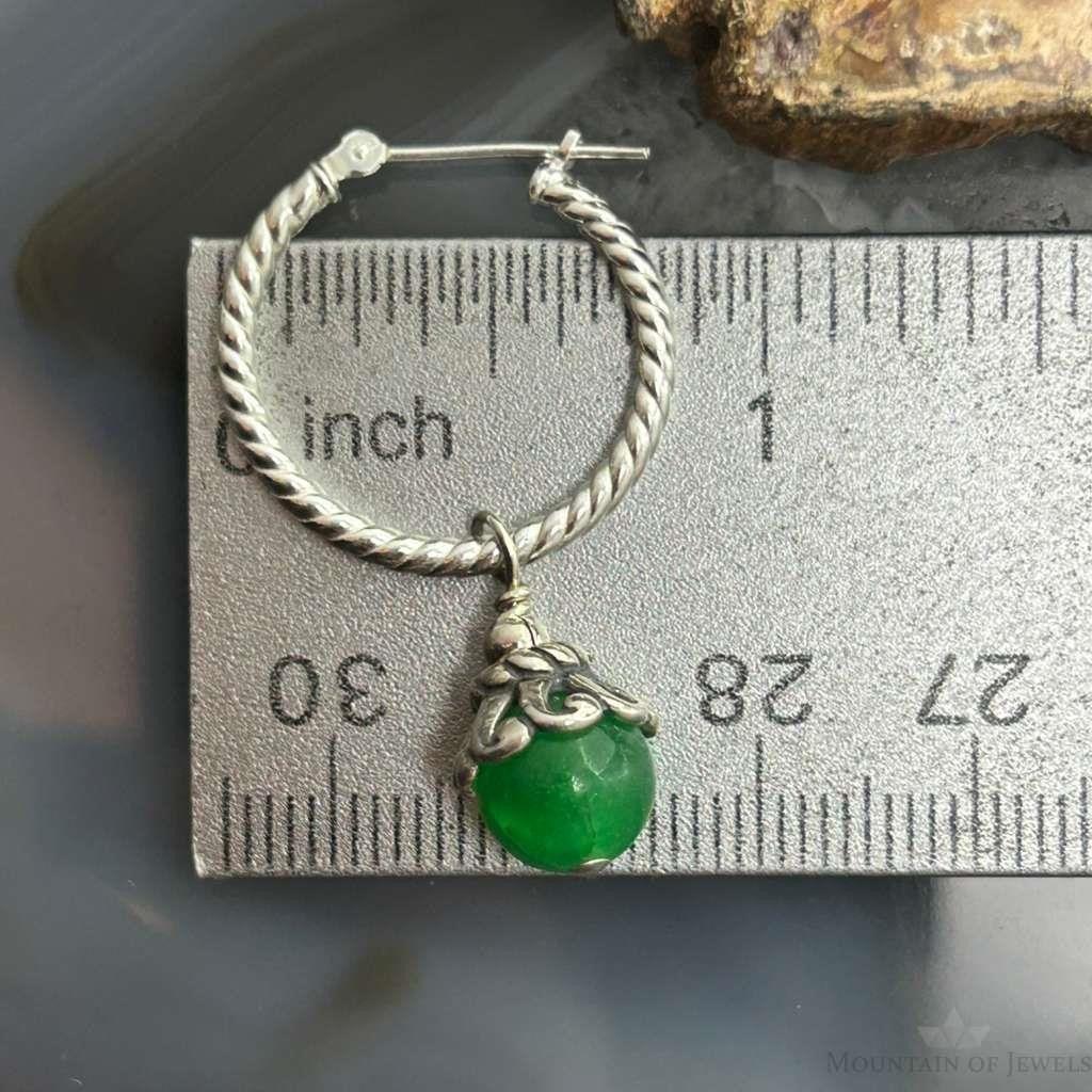Carolyn Pollack Sterling Silver Twisted Hoop w/Green Jadeite Dangle Earrings For Women