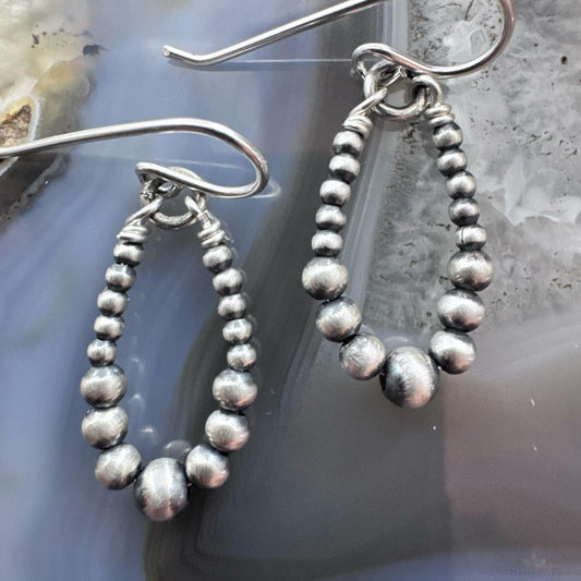 Native American Sterling Silver Graduated Navajo Pearl Beads Dangle Earrings For Women