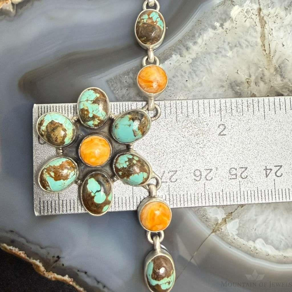 Sterling Silver Southwestern Style Turquoise & Spiny Oyster 21" Necklace For Women