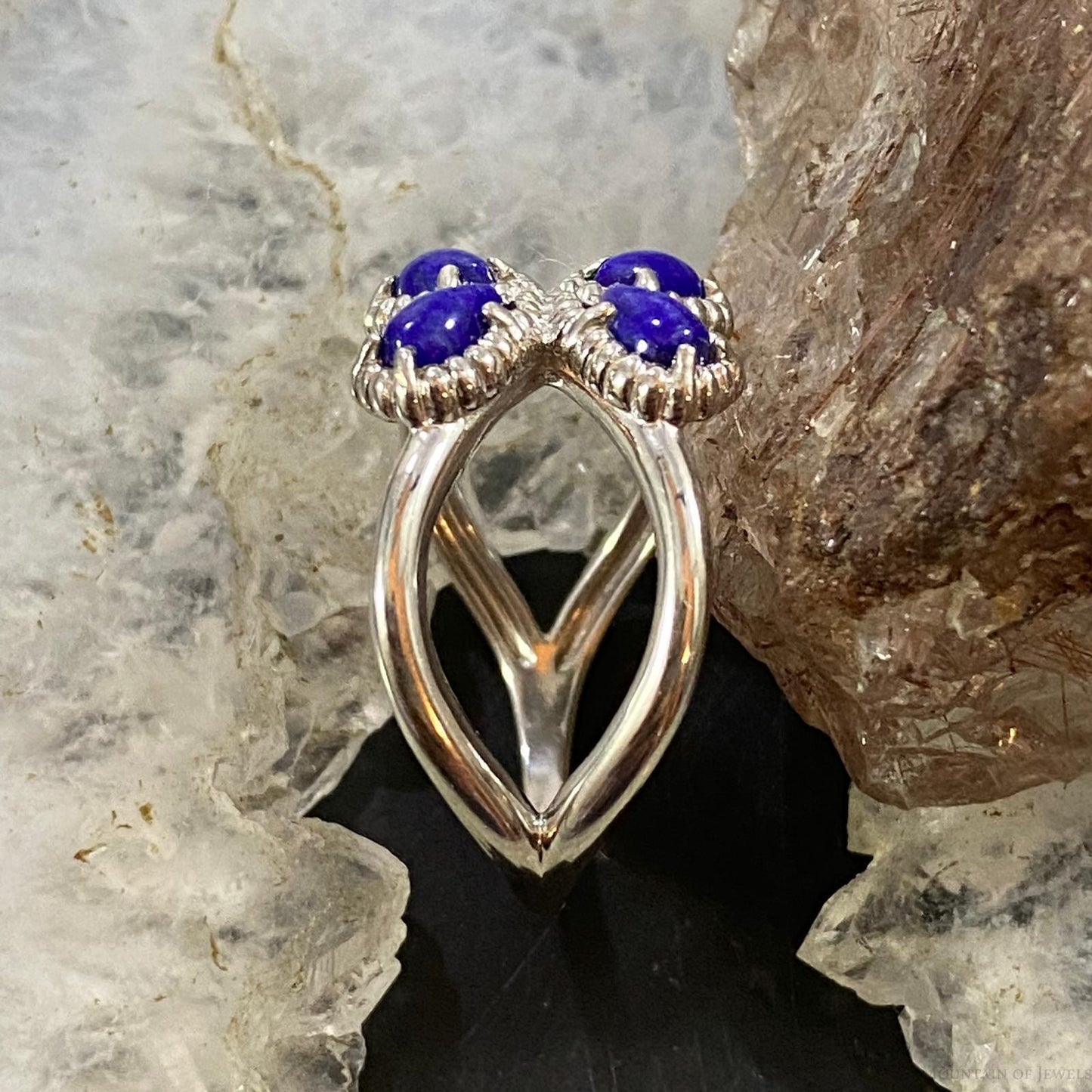 Carolyn Pollack Southwestern Style Sterling Silver 4 Teardrop Lapis Lazuli Cluster Ring For Women